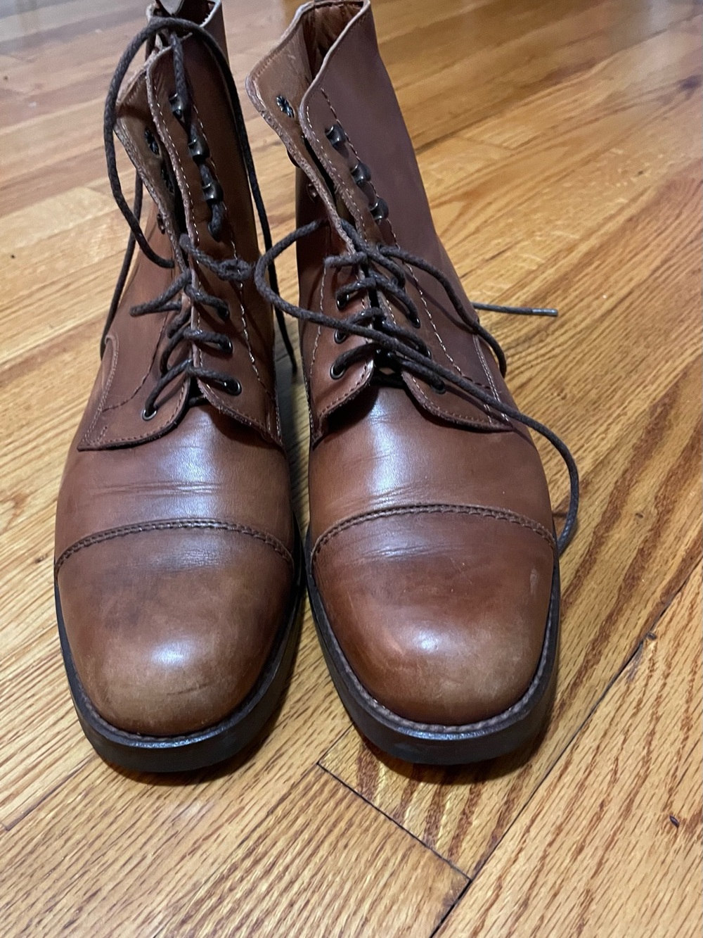 Coach Men's Brown Leather Cap-Toe Lace-Up Boots